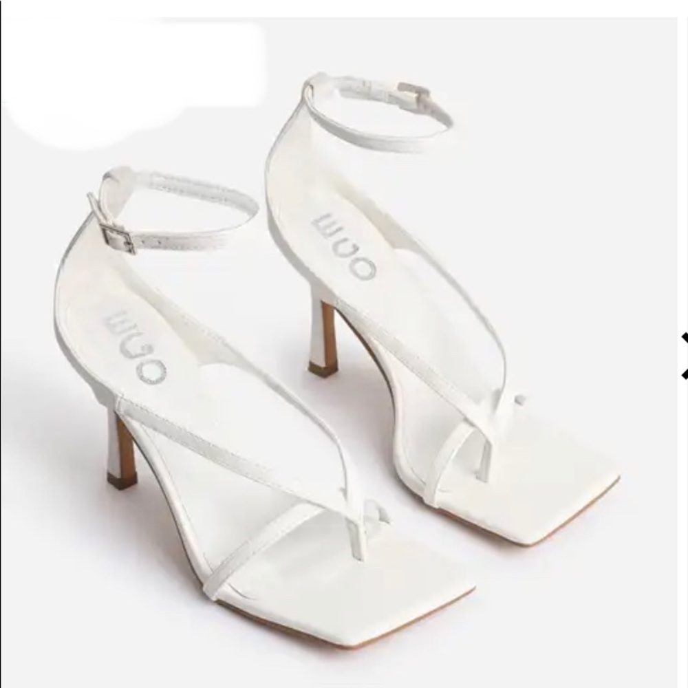 White EGO Square Toe Strappy Heel